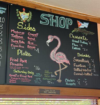 Sides and extras menu