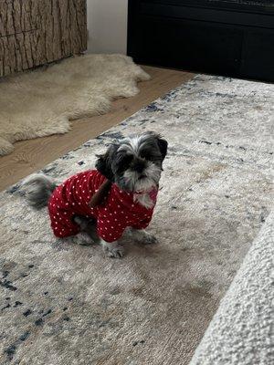 Amelia ready for bed after a big snow storm