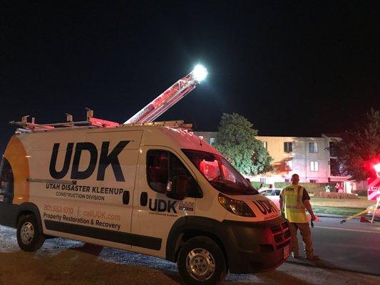 UDK board-up crew responding to an apartment fire in West Valley, UT