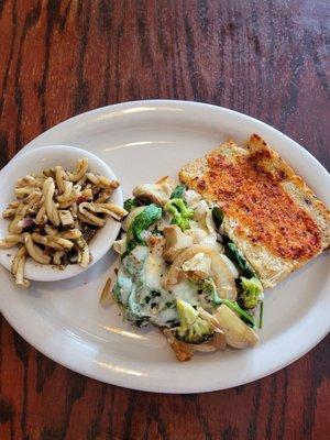 Veggie foccacia with pasta salad