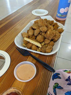 Popcorn chicken and fries basket