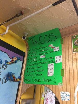 Street tacos menu