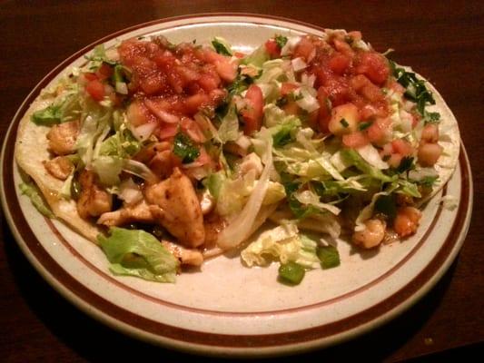 Fish and shrimp tacos a la carte. The shrimp was tastier than the fish, but I recommend the chile relleno dish instead.