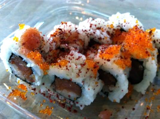 Freshly made sushi! Spicy Tuna Roll.