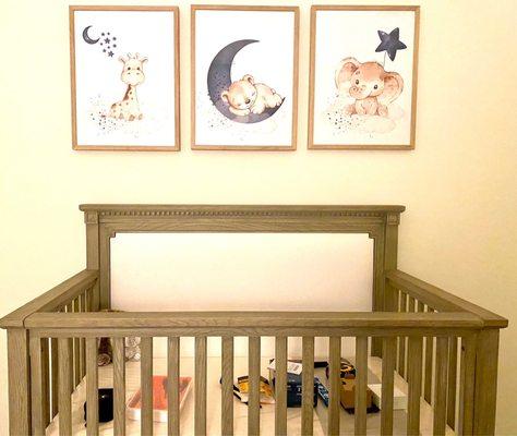 Framed nursery pictures.