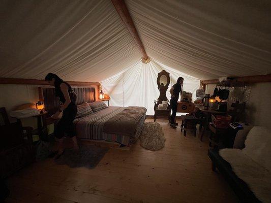 Inside of glamping tent