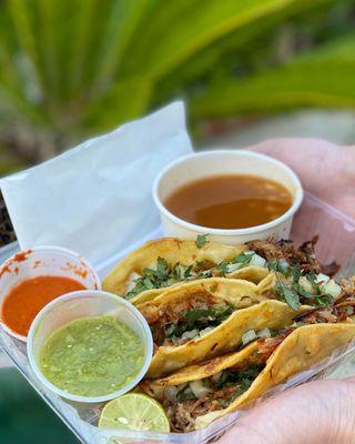 Birria tacos dorados combo (IG: @roamingmouths)