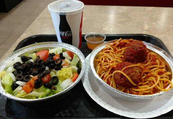 Spaghetti & Meatballs, Garden Salad, Fountain Drink