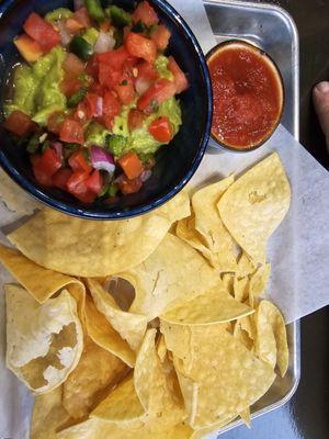 Guacamole,  salsa and chips