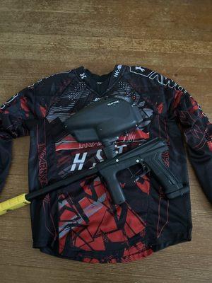 Halo too hopper, planet eclipse emek 100 marker, custom products barrel, HK Army HSTL padded jersey