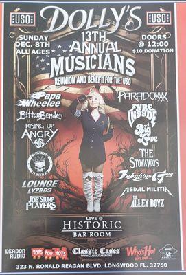 Dolly's 13th annual musicians reunion and benefit for the USO today. Come out for some live music and fun!