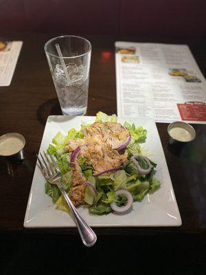 Caesar salad with blackened salmon