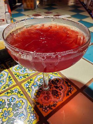 Fantastic pomegranate margaritas made with Pom wonderful pomegranate juice and Tarantula orange tequila. So delicious!!