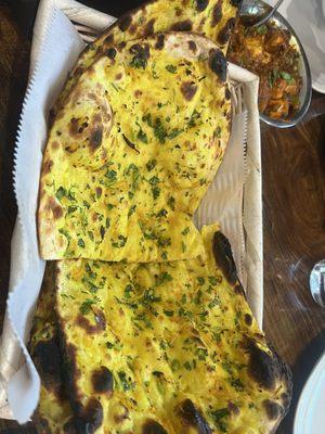 Garlic naan with green chili peppers