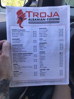 Current menu and prices, the prices have increased a little since opening.