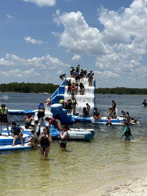 Multiple times between 12:30-3p - over capacity and only (2) guards - on shore and chatting.