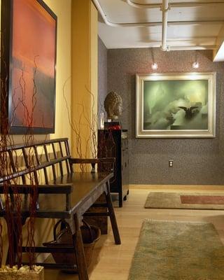 an entry hall in a contemporary loft