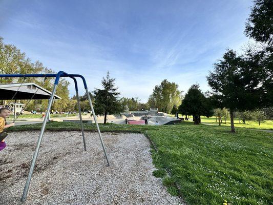 Playground and skate park right next to the track