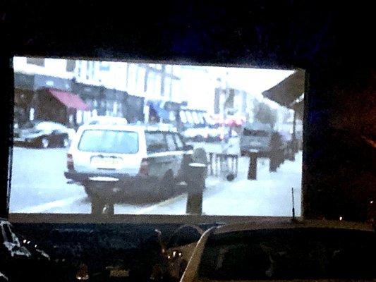 The movie screen as seen from our car