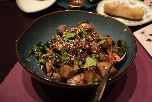 Rolled noodles with short rib and mushrooms