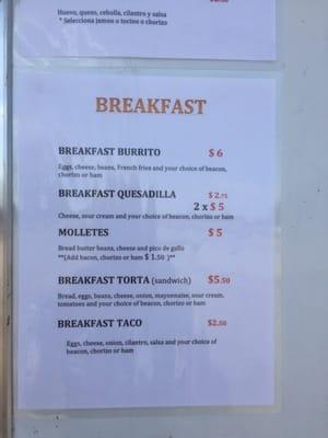 Breakfast menu