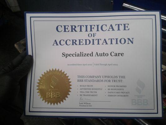 Accreditation by the Better Business Bureau