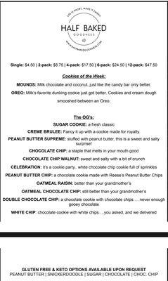 Full menu + cookies of the week (5/27-6/1)