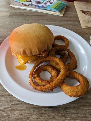 Chicken club and onion rings