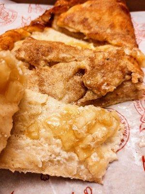 Inside apple crisp calzone with a cream cheese filling, Good!