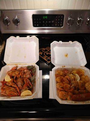 Dinner: crawfish and lobster and shrimp plate