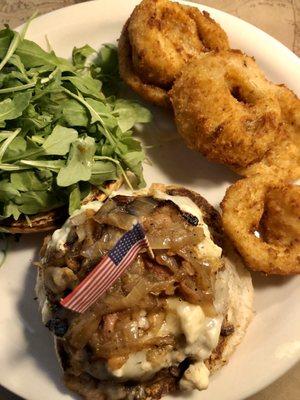 Avalon burger & onion rings