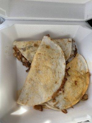 Quesadillas $2 each (2 chicken, 1 steak), plus you get to load up with free condiments from the self serve table.