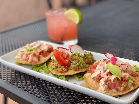 Hot Days  Hot Deals  Cool Items ! 2 Ceviche Tostadas, 1 Guacamole Tostada, & Our Specialty Paloma Only $17 Bucks ... Today & Tomorrow!