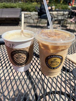 Cappuccino and iced coffee.