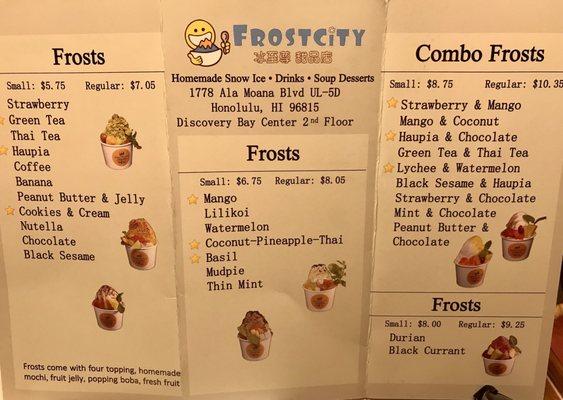 Menu: Frosts