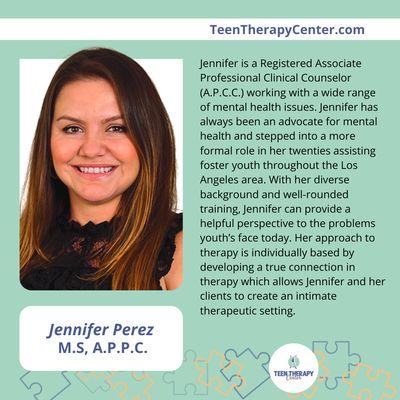 Jennifer Perez is an Associate Therapist at Teen Therapy Center.