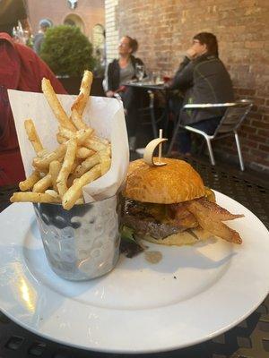 Burger and truffle fries