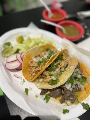 Chicken and steak tacos