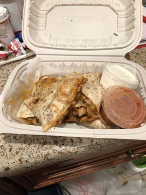 Al pasterepastor quesadilla's chopped pork pineapple super fresh made 2 dips 14.00 yummy