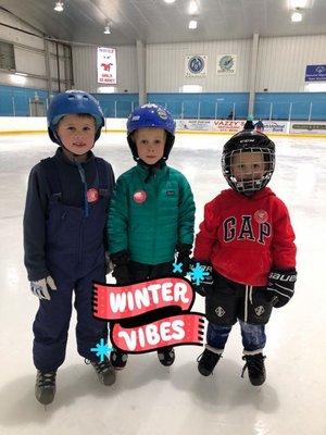 Hard work pays off!  These boys just earned Skating School Pin 1