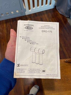 User manual and photo of filter