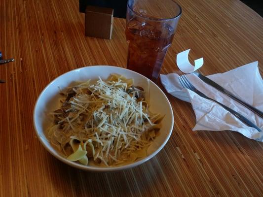 Beef stroganoff, a pretty good sized portion