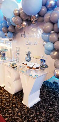 Our White Round Acrylic Wall & "BABY" Letter Table being rented for this lovely Baby Shower BOOK US NOW FOR THE BEST PRICES IN THE INDUSTRY!