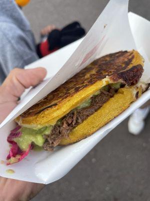 Arepa with shredded beef