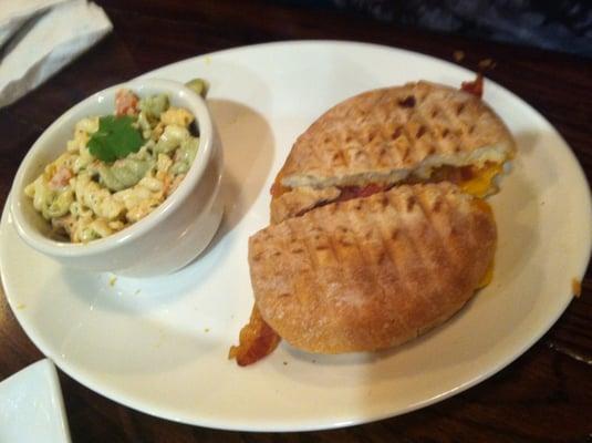 Gourmet cheese Panini with pasta salad