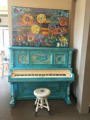 'Antiqued' 1904 Lester Upright piano at Blue Plume Studios in Sherwood needs a few key tops replaced, but sounds great!