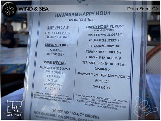 Happy Hour Menu - Overall rating: 3 Stars