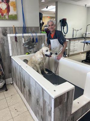 Dogs love our big open tubs, and Greg