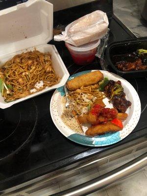 Chicken Chow Mein ,General Tso's Chicken, and egg rolls