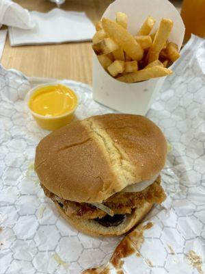 Crispy Chicken Sandwich with Cheese Fries.